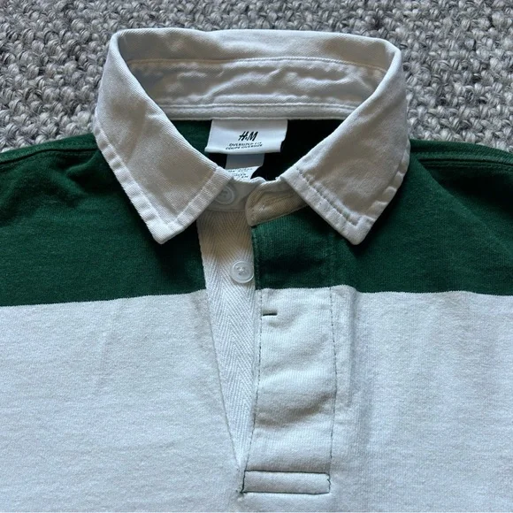 Green and White Striped Varsity Rugby Shirt oversized XS H&M 100% cotton - Picture 2 of 11